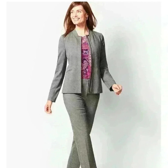 Talbots Luxe Knit Black & White Herringbone Stand Collar Zip Front Blazer - Picture 3 of 12